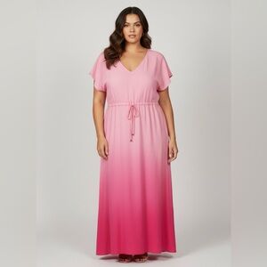 NWOT Boohoo Pink Ombre Maxi Dress Plus Size 20 Short Sleeve P2P 27-29" Hot Pink